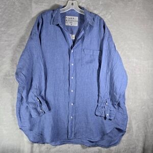 Frank & Eileen Mackenzie Oversized 100% Linen Shirt Blue Extremely Oversized